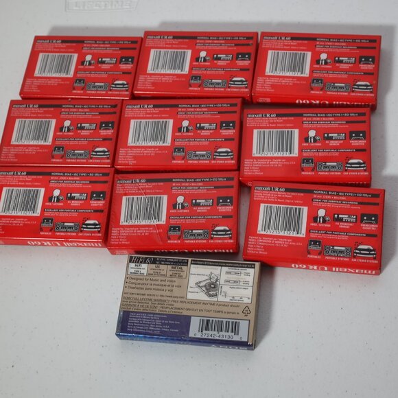 9 Maxell UR60 New Blank Audio Cassette Tapes 60 Minute + 1 Sony HF 60 Mins Lot - Picture 2 of 2